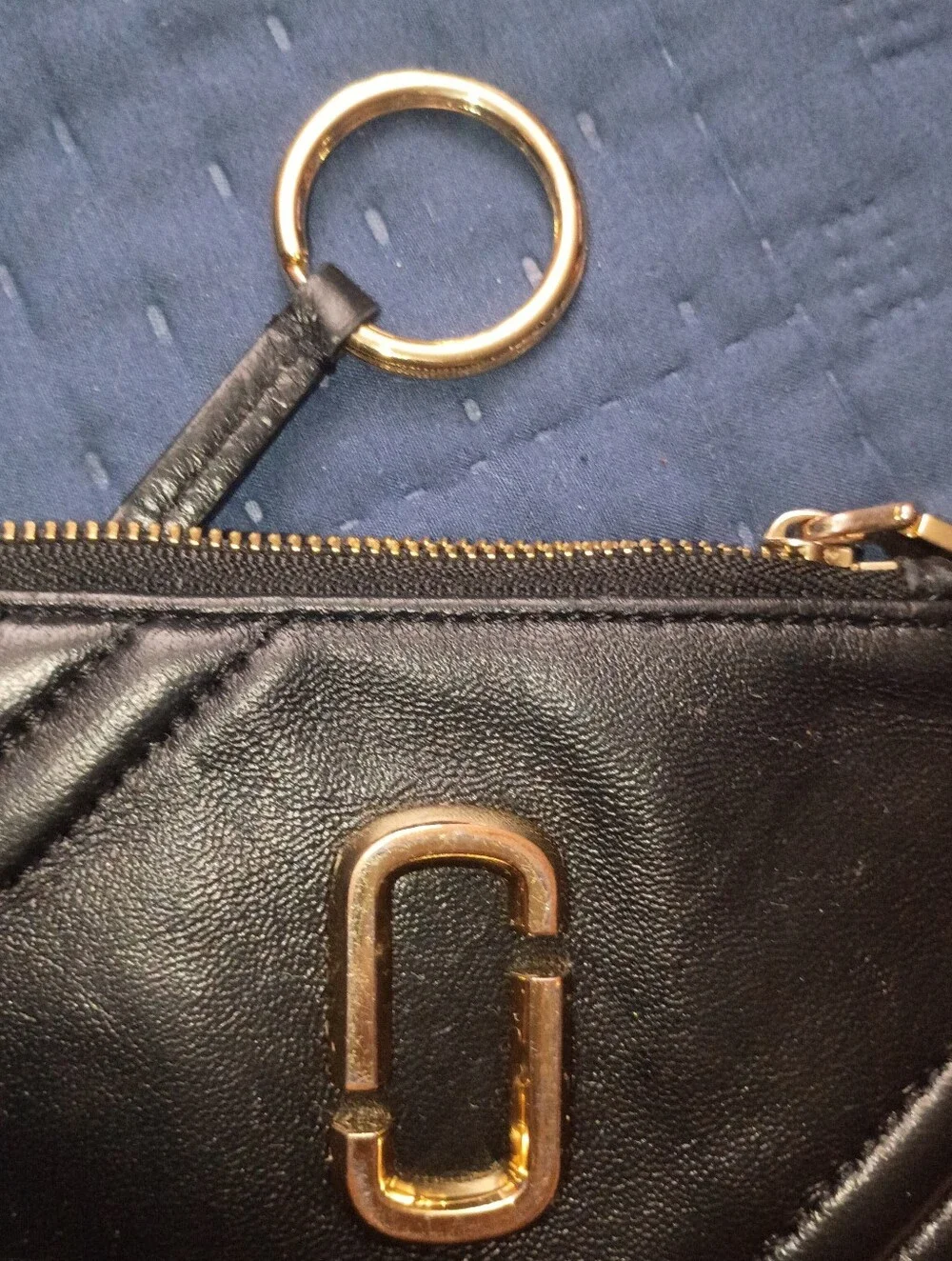 Marc Jacobs Black Leather Zip Card Wallet with Gold Logo
